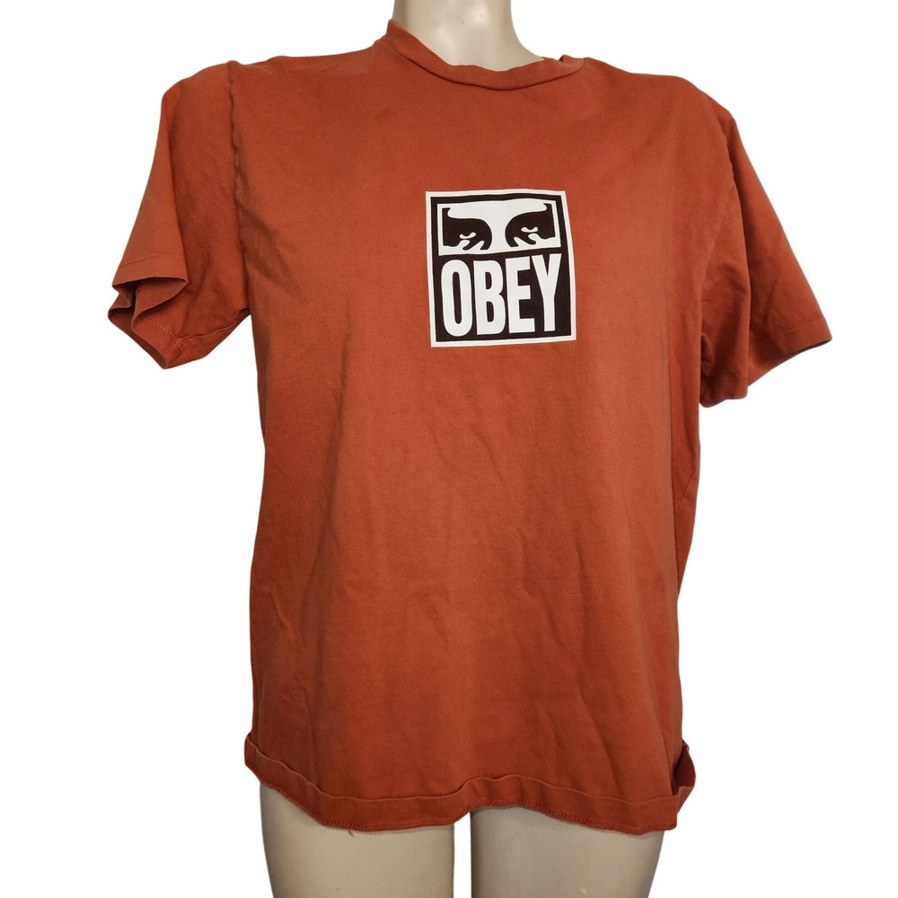 Obey Eyes Graphic T-Shirt Burnt Orange Rust Crew Neck Streetwear Size M